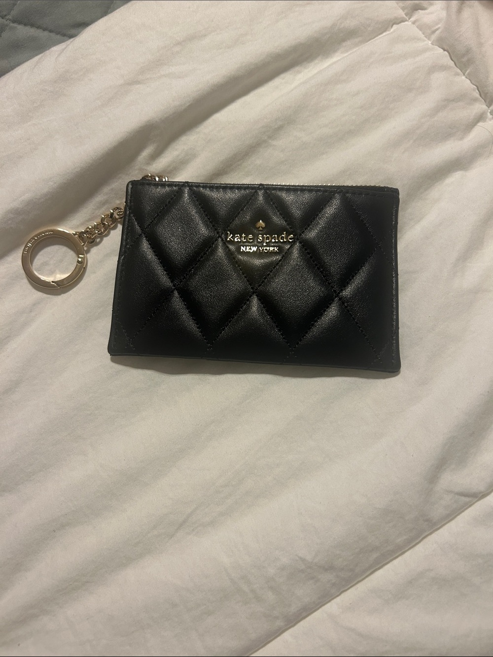 kate spade Black Quilted Leather Key Pouch with Gold Ring